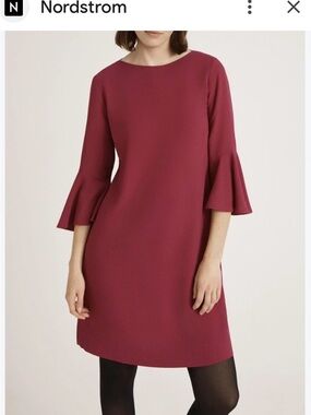 Nanette Lepore Deep Cranberry Long Sleeve Ruffle Cuff Shift Dress